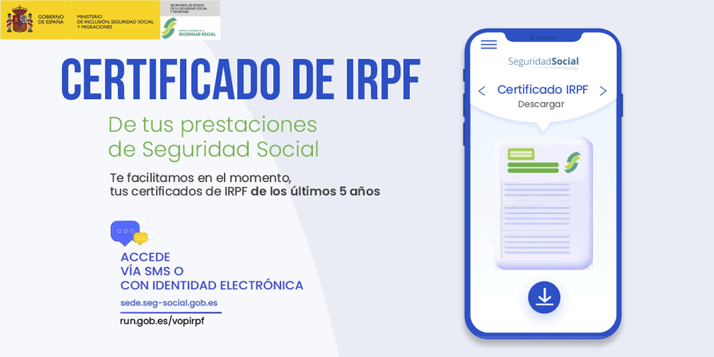 Descarga tu certificado de IRPF de las prestaciones de la Seguridad Social vía sms o con identificación electrónica
